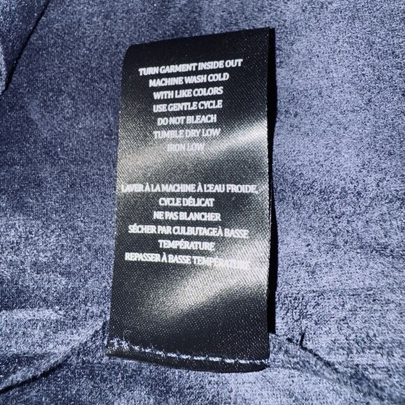 NWT Blank NYC Sz Medium Navy Blue Faux Suede Jacket Zip Front Asymmetrical Drape - Picture 7 of 8